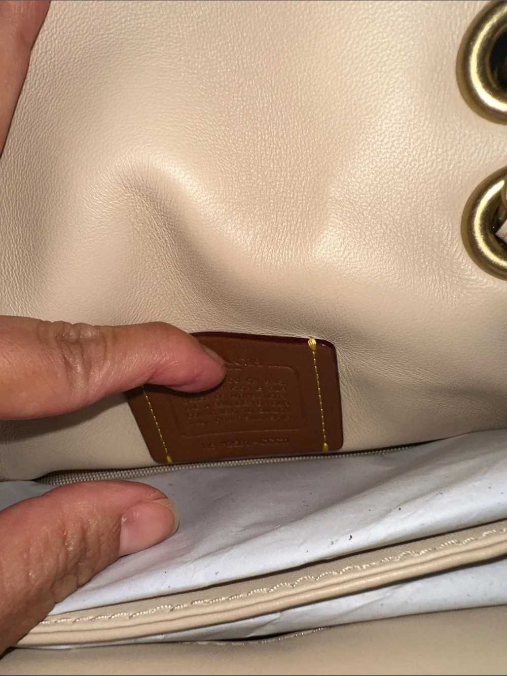 Coach Shearling Tabby 20 Convertible Crossbody Bag in Cream with Gold Chain